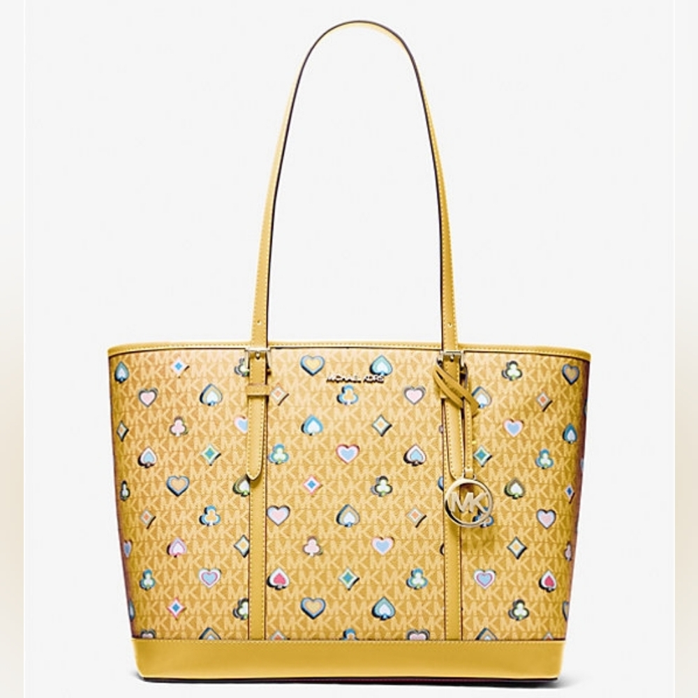 NWT Michael Kors Jet Set Printed Logo Tote Bag In Honey